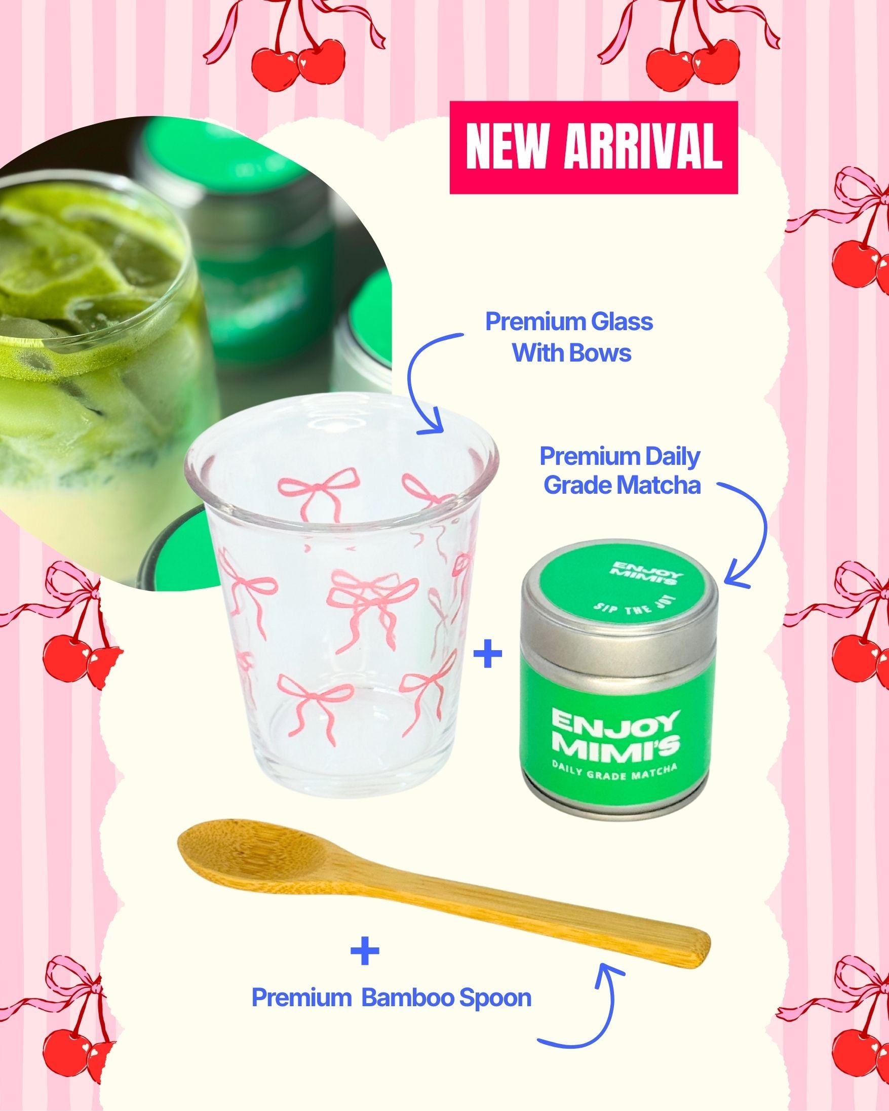 Mimi's Bow Cup, Bamboo Spoon & Premium Daily Grade Matcha 30g