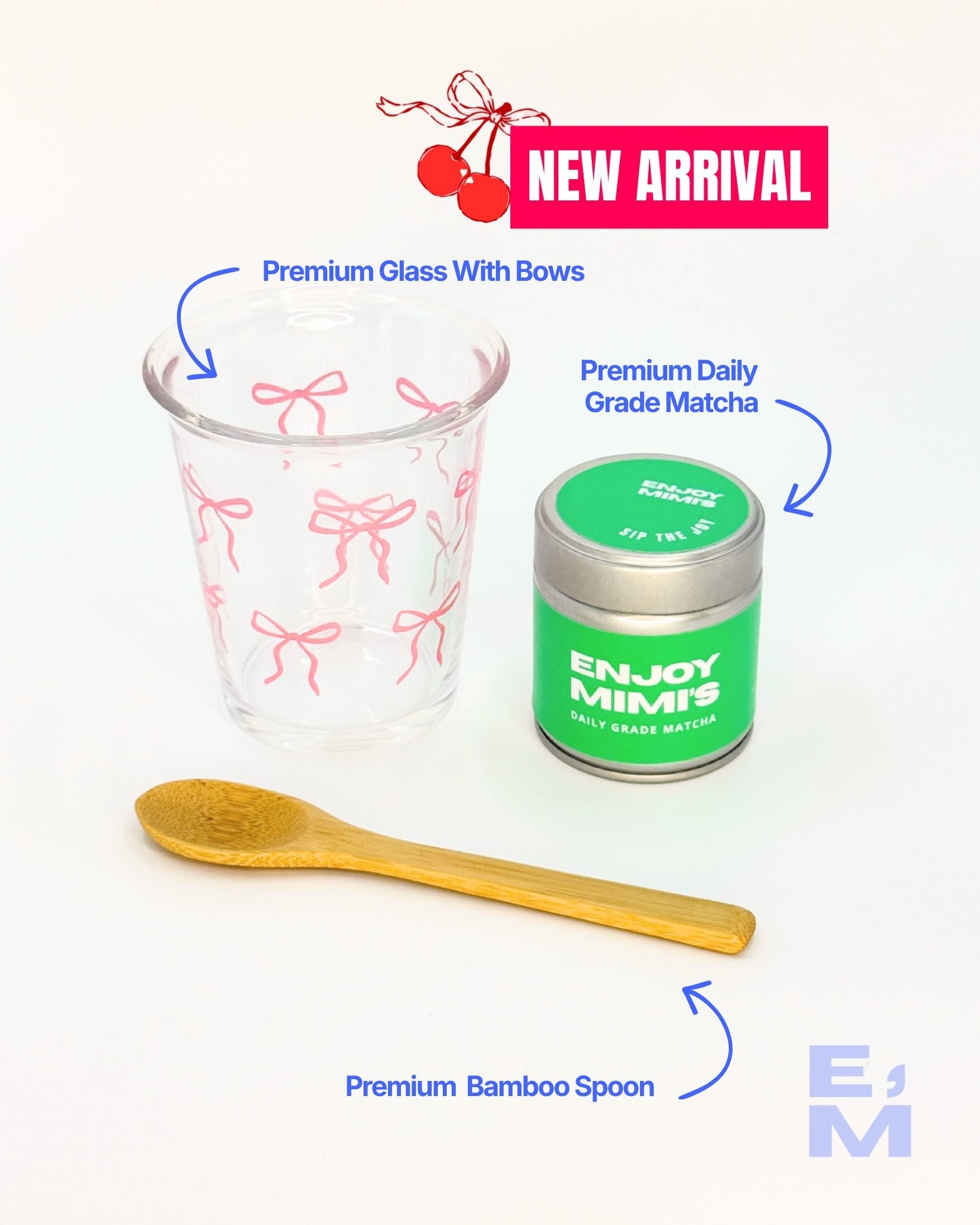 Mimi's Bow Cup, Bamboo Spoon & Premium Daily Grade Matcha 30g